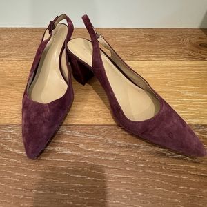 Ann Taylor Maroon Suede Strap Back Block Heel Medium Pump Size 10
